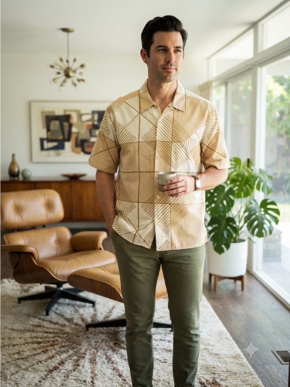 Trust Mens 2XL Linen Rayon Camp Shirt Retro Mid Century